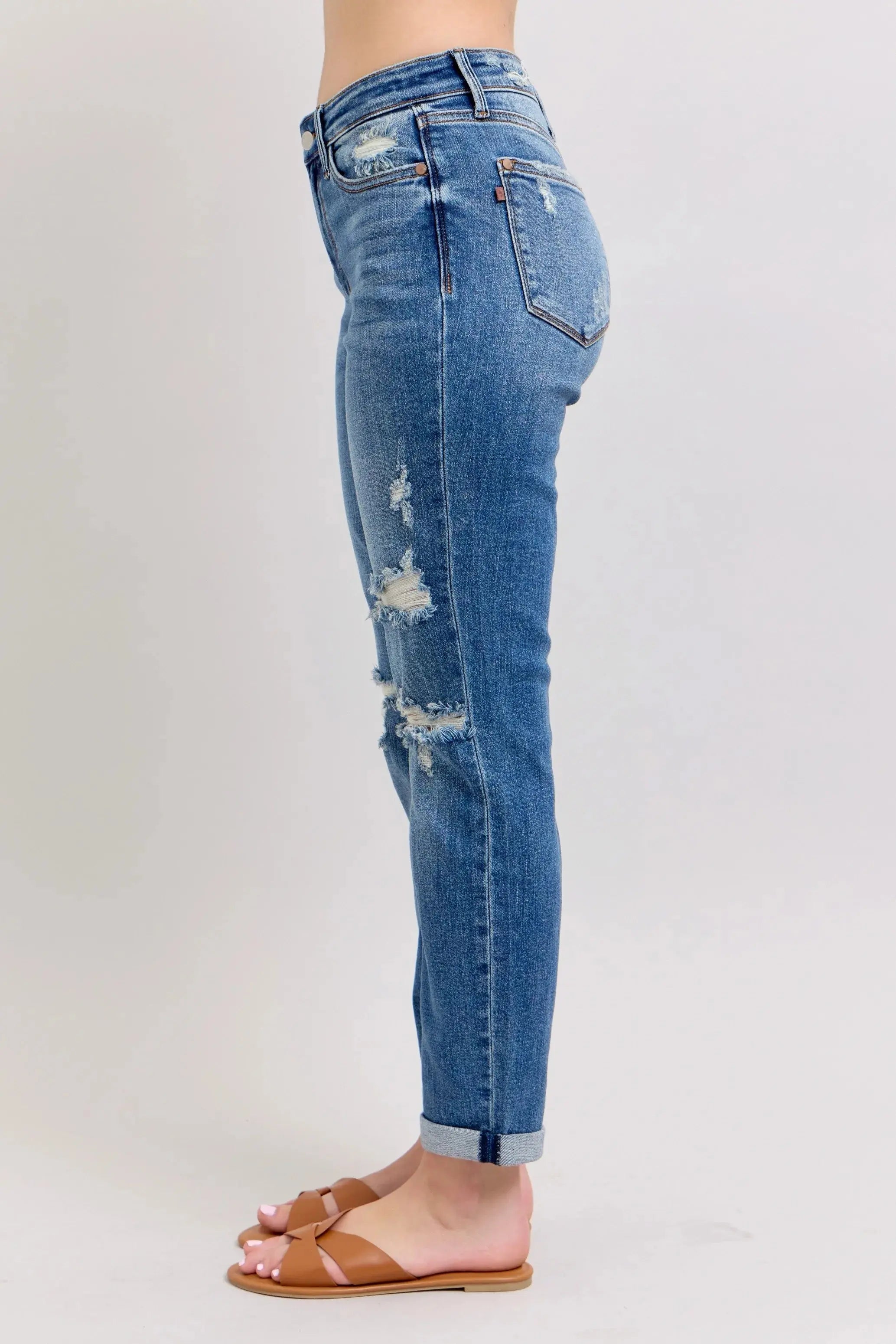 Full Size Mr Vintage Wash Boyfriend Fit w/ Destroy Judy Blue Jeans - Be Bliss Boutique