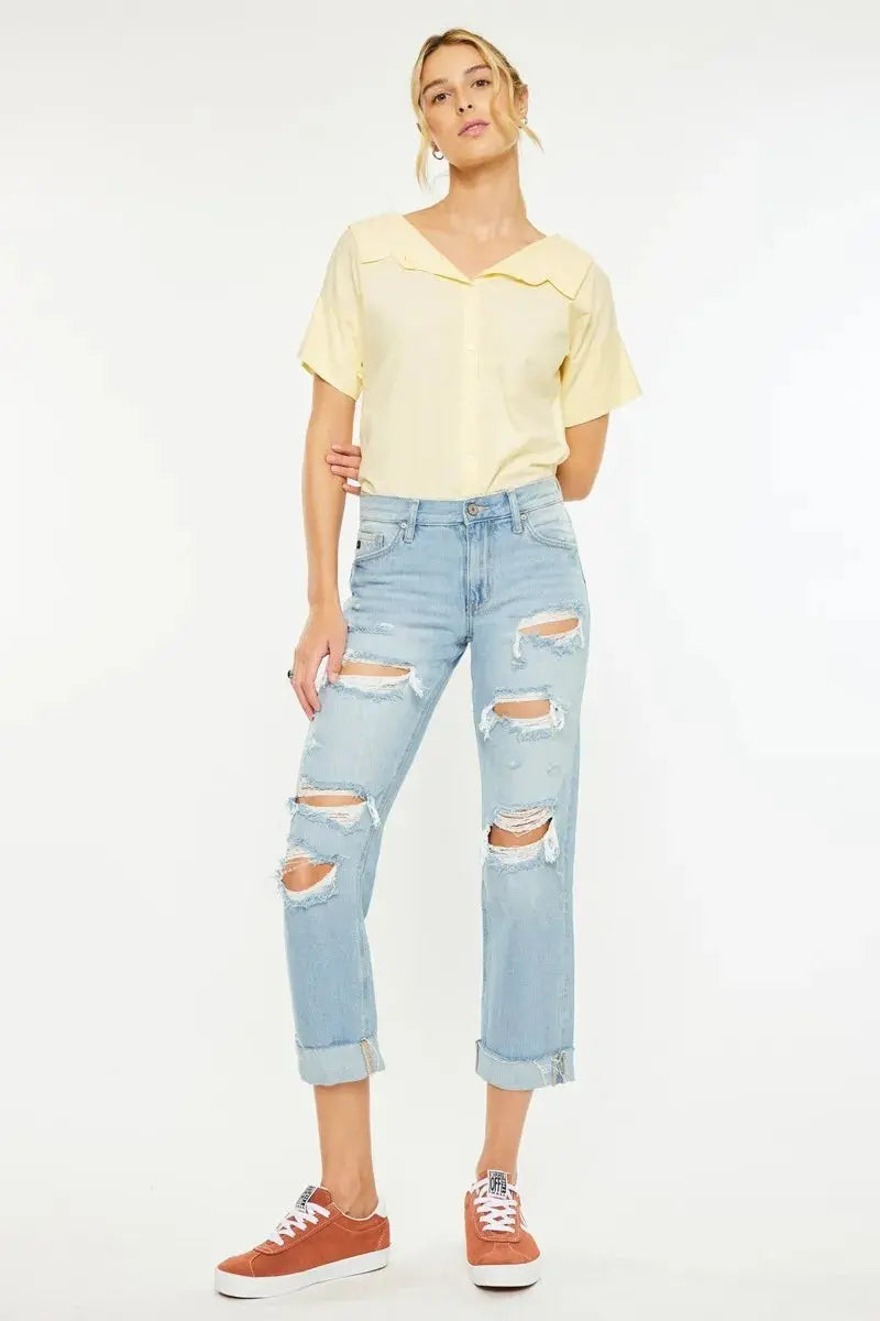 Mid Rise Distressed Kancan Boyfriend Jeans - Be Bliss Boutique