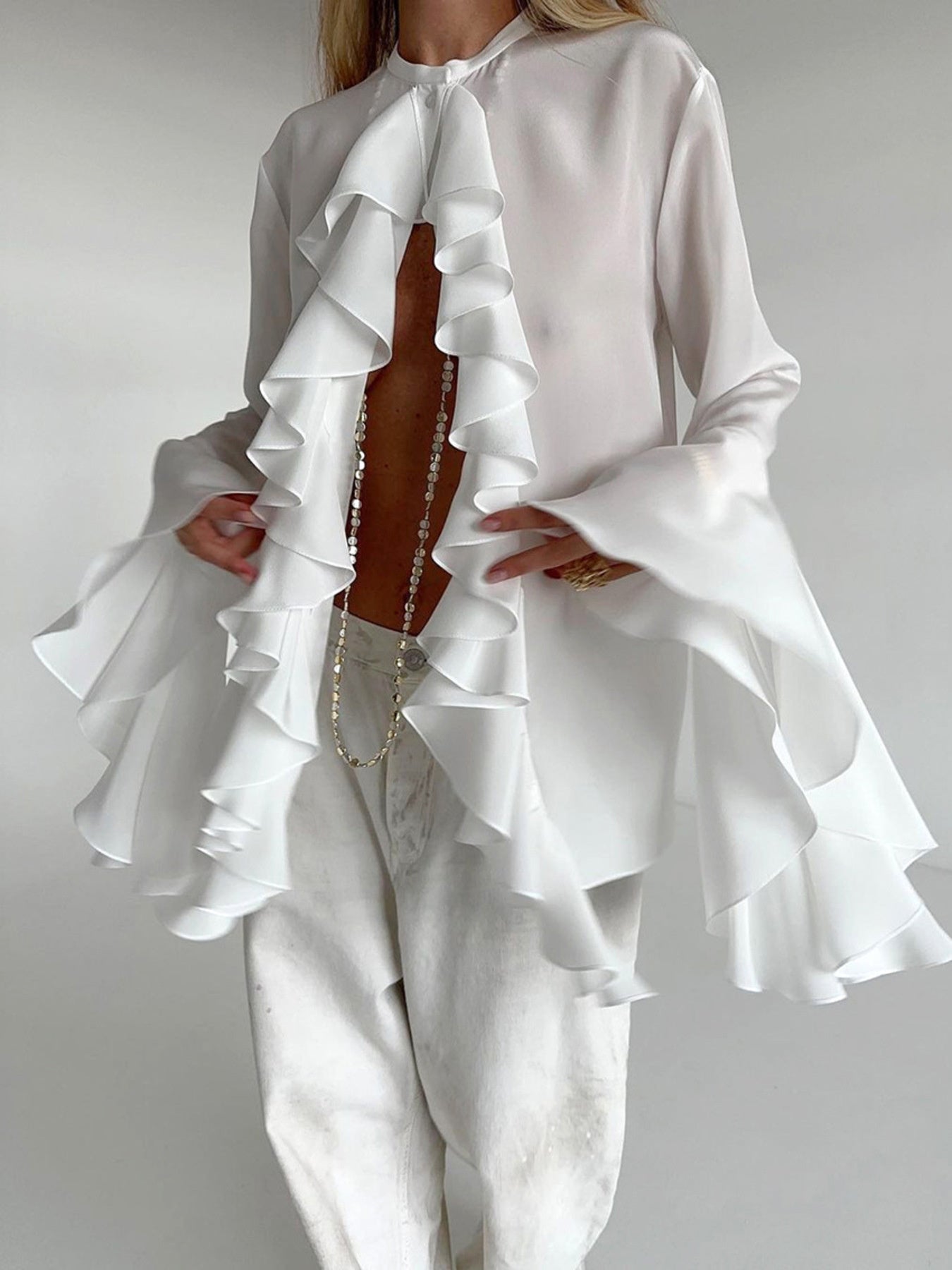 Ruffle Trim Flounce Sleeve Blouse - Be Bliss Boutique