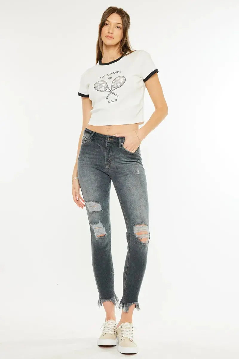 High Rise Distressed Ankle Kancan Skinny Jeans - Be Bliss Boutique