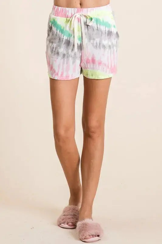 BiBi Womens Tie Dye Shorts with Twill Tape Drawstring - Be Bliss Boutique
