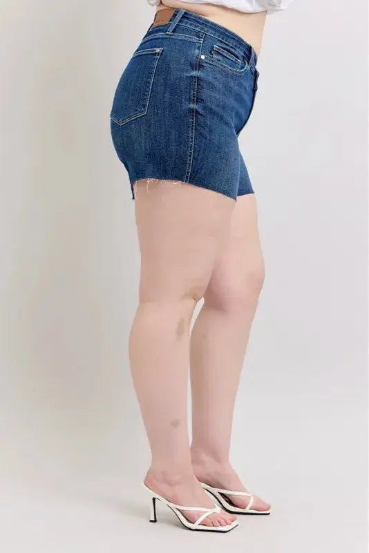 Judy Blue Jeans - Full Size High Waist Criss-Cross Waistband Denim Shorts - Be Bliss Boutique