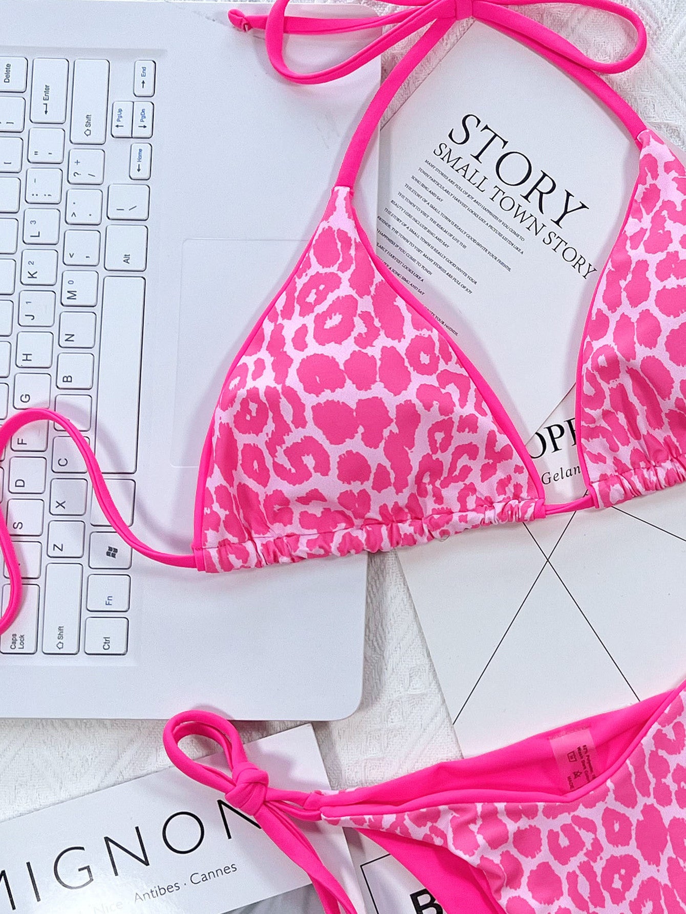 Leopard Print Halter Neck Tie Side Bikini Set - Be Bliss Boutique