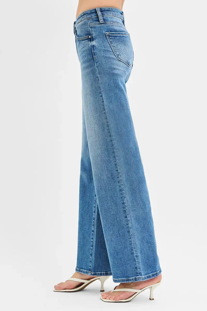 Full Size/Plus Size Low Rise Wide Leg RISEN Jeans - Be Bliss Boutique