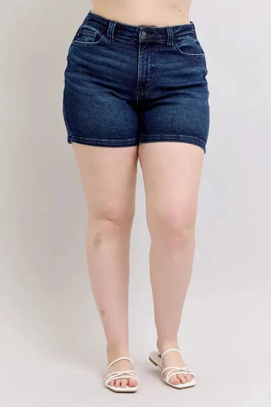 Judy Blue Jeans - Plus Size High Waist Back Flap Pocket Denim Shorts - Be Bliss Boutique