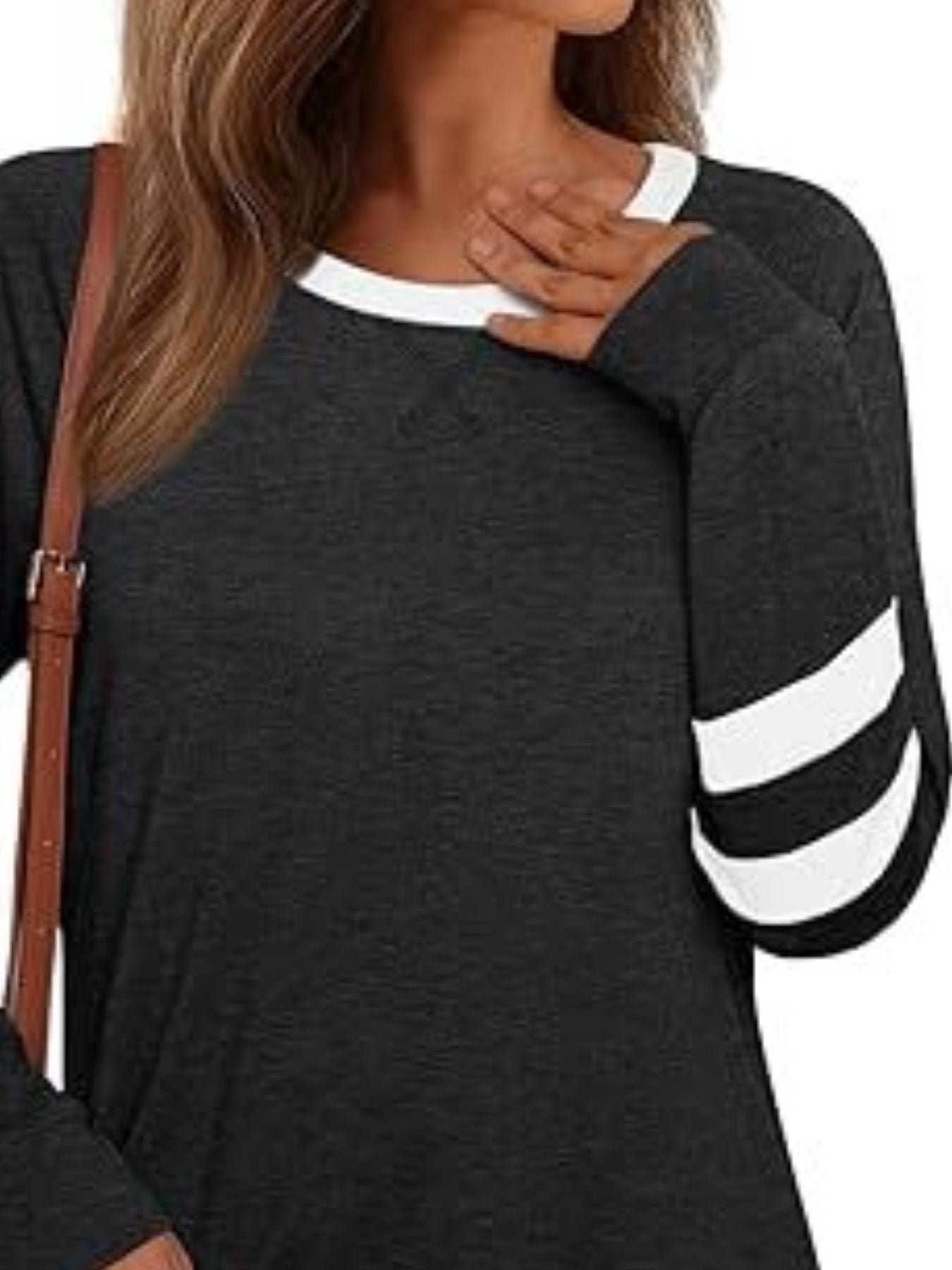 Casual Striped Sleeve Round Neck Long Sleeve T Shirt - Be Bliss Boutique