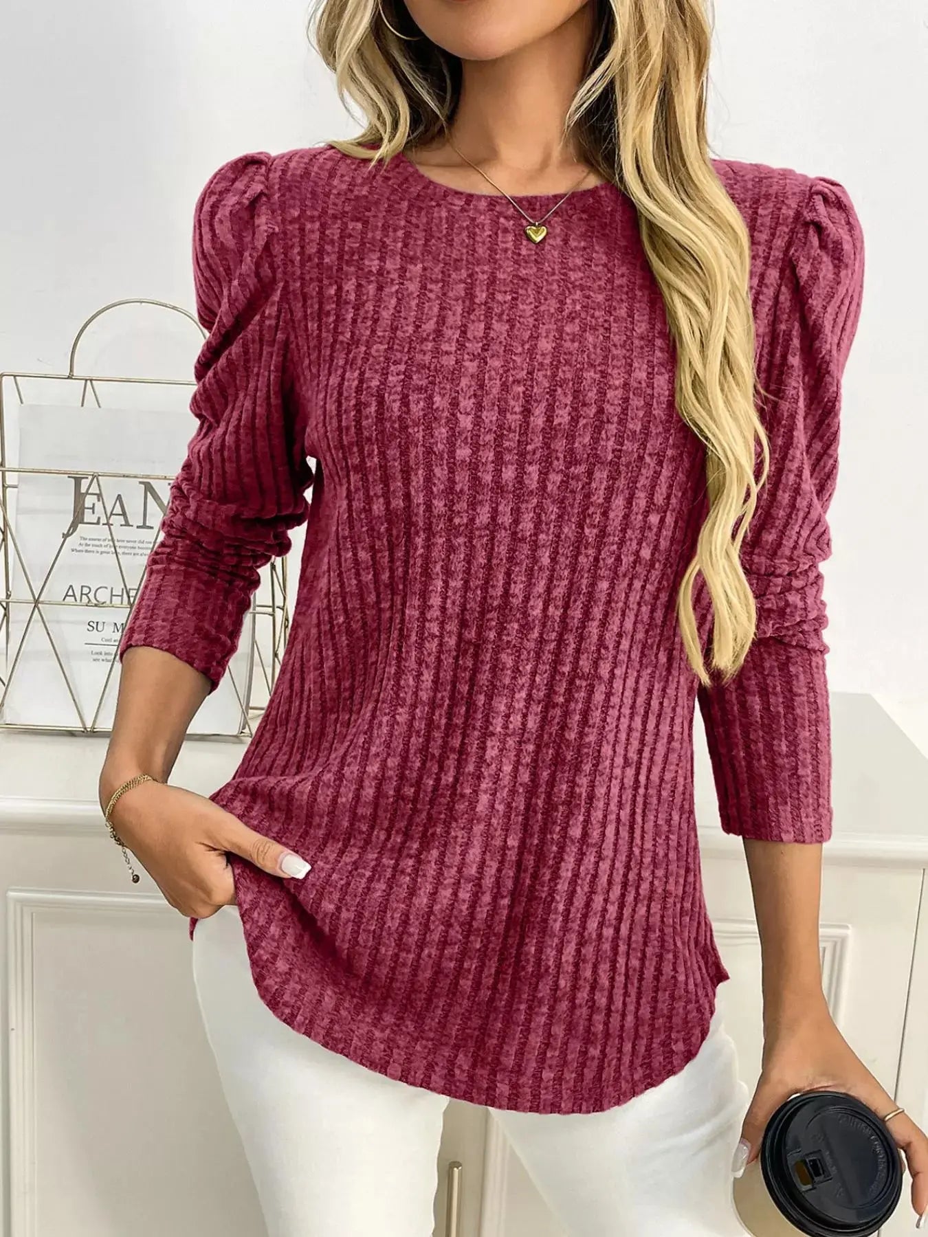 Round Neck Puff Sleeve T Shirt - Be Bliss Boutique