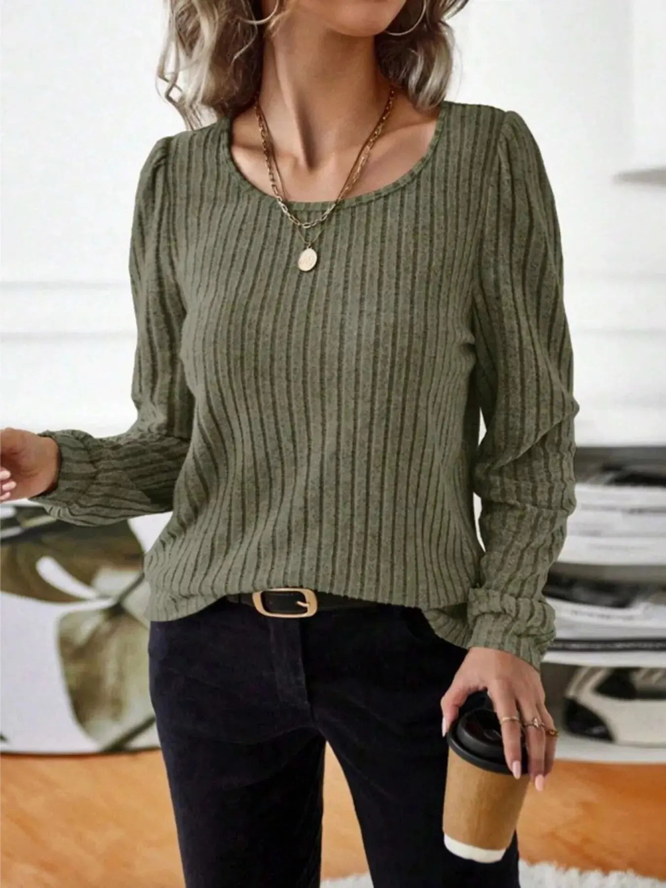 Ribbed Knit Long Sleeve T Shirt - Be Bliss Boutique