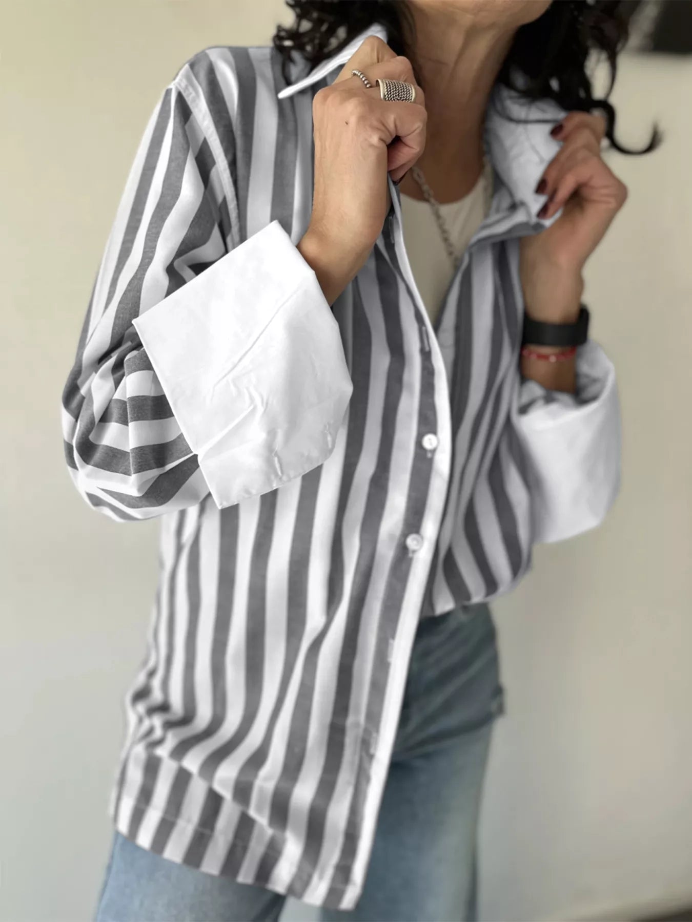 Striped Oversized Button-Up Shirt - Be Bliss Boutique