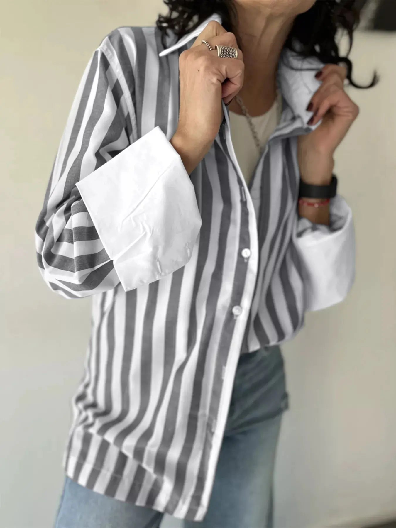 Striped Oversized Button Up Shirt - Be Bliss Boutique