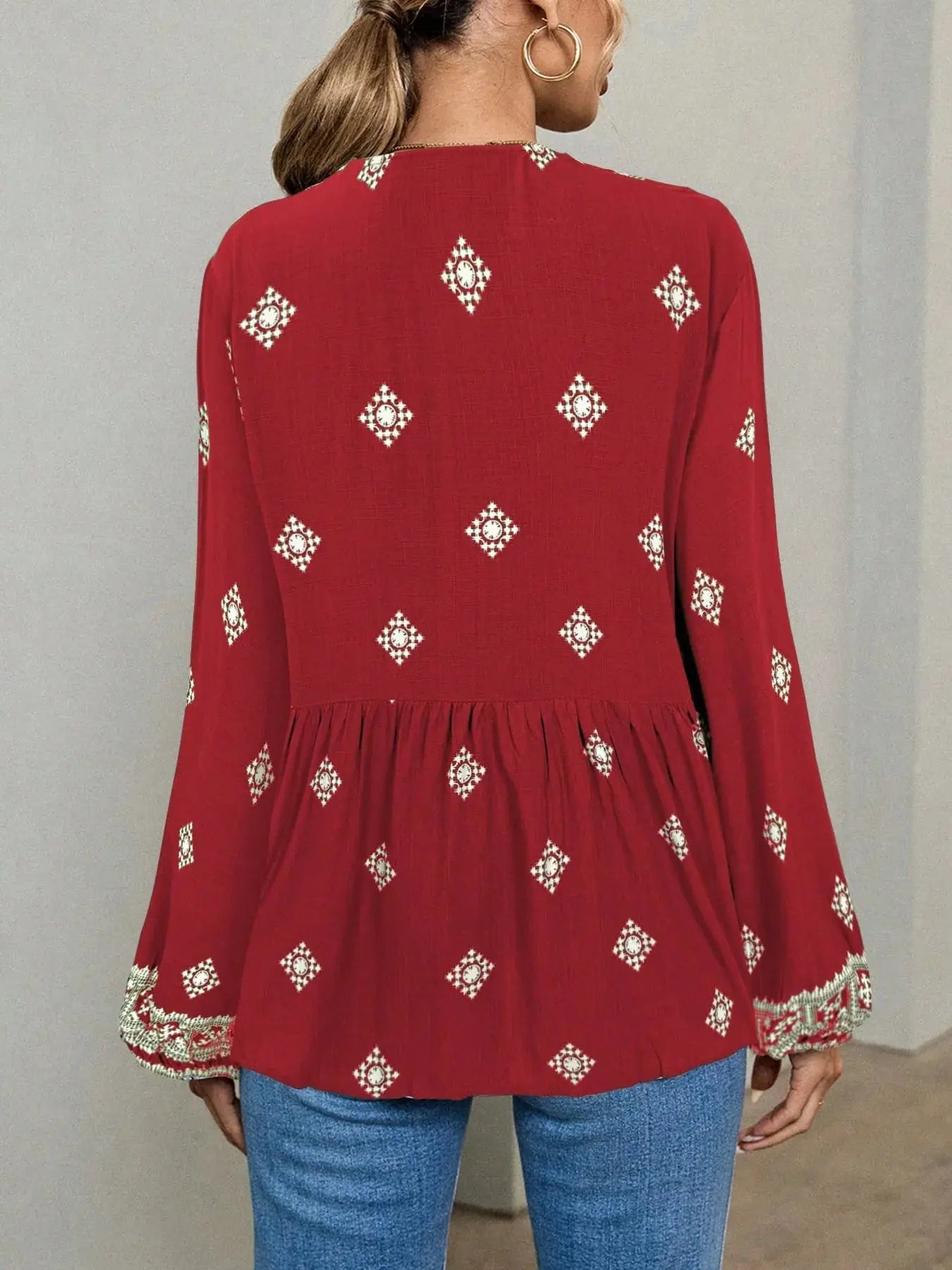 Tie Front Long Sleeve Boho Blouse - Be Bliss Boutique