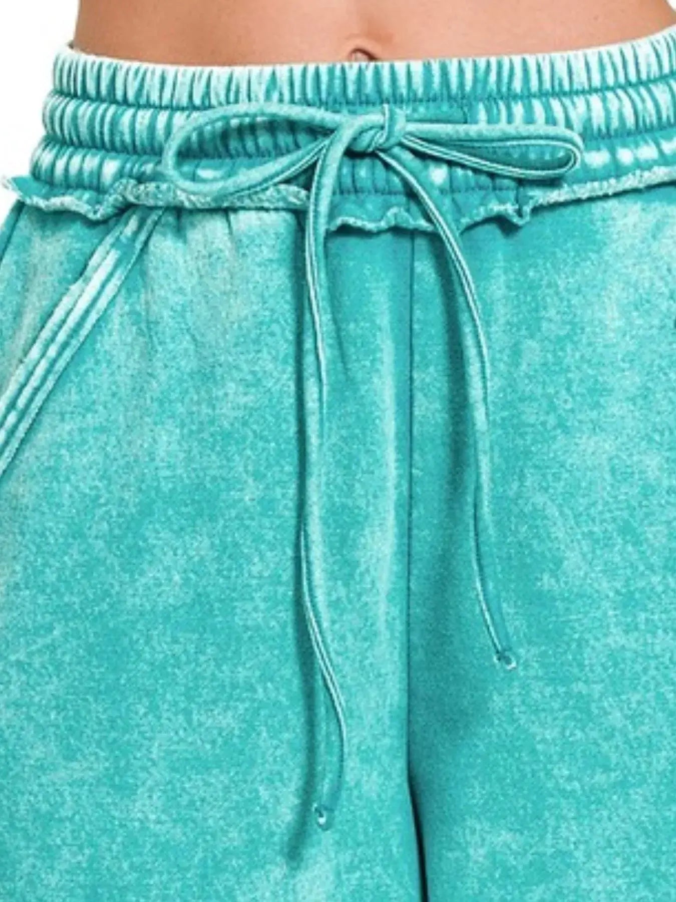 Zenana Teal Acid Wash Fleece Drawstring Shorts With Pockets - Be Bliss Boutique