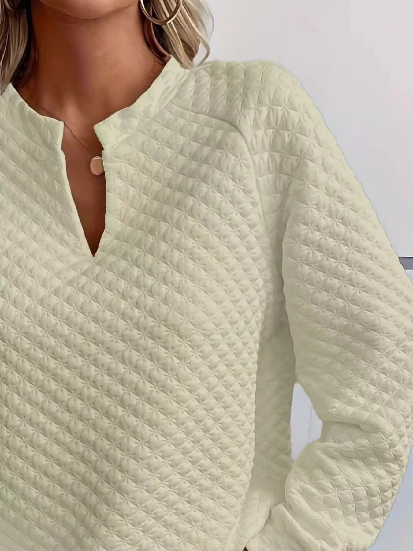 Notched Raglan Sleeve Sweatshirt -  Be Bliss Boutique