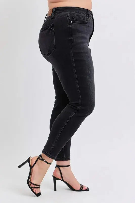 Full Size/Plus Size Mid Rise Tummy Control Skinny Judy Blue Jeans - Be Bliss Boutique