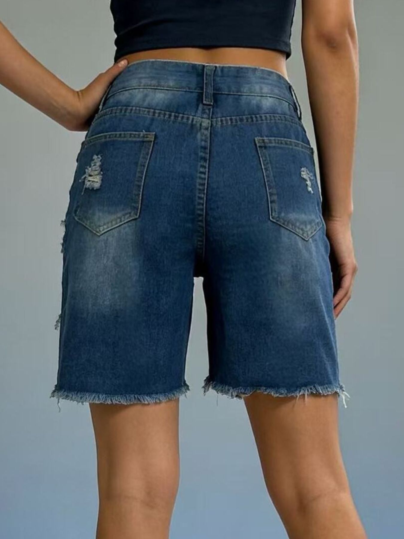 Plus Size Ripped Frayed Hem Denim Shorts - Be Bliss Boutique