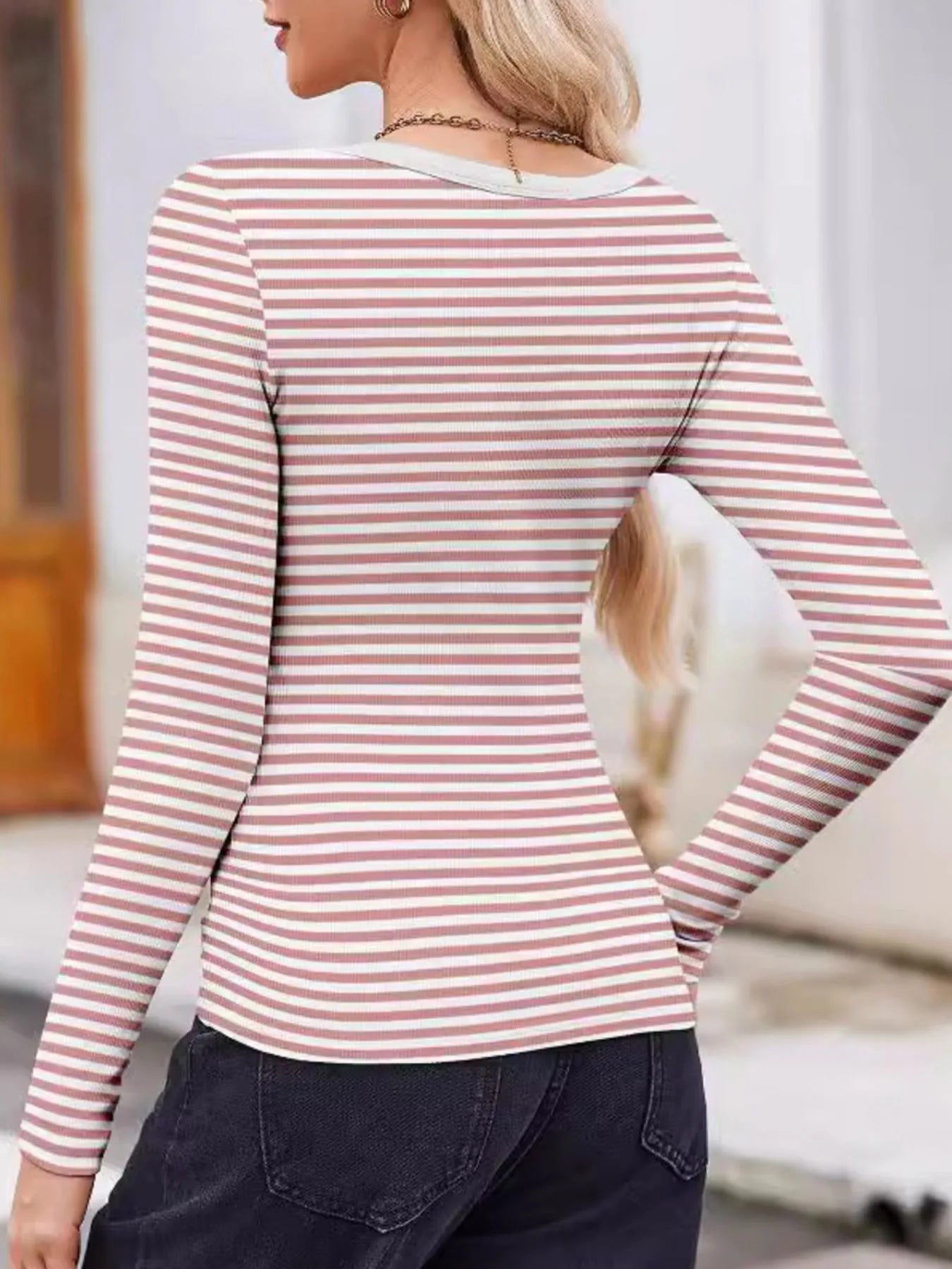Striped Long Sleeve Scoop Neck T-Shirt - Be Bliss Boutique