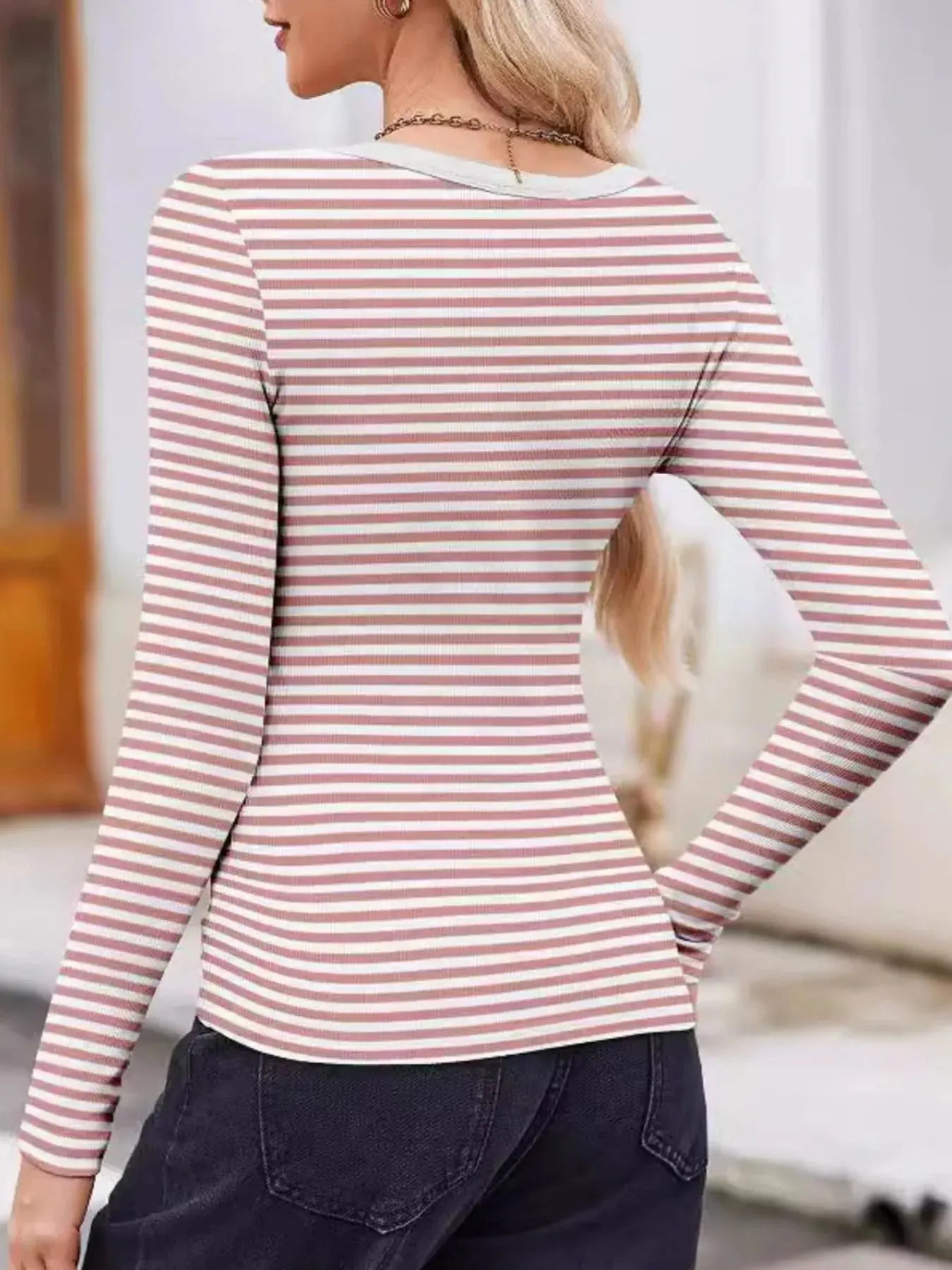 Striped Long Sleeve Scoop Neck T Shirt - Be Bliss Boutique