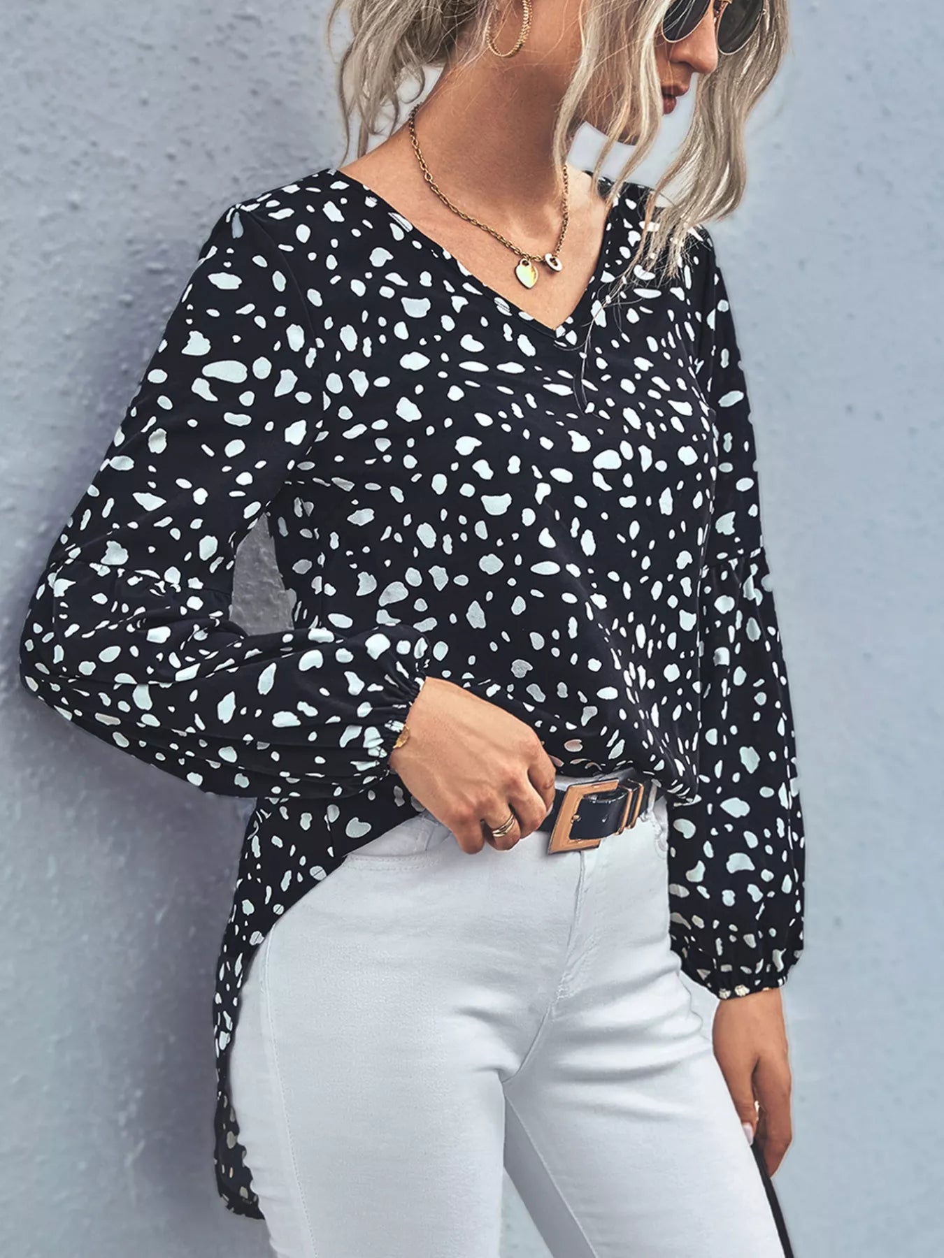 Animal Print V-Neck Blouse - Be Bliss Boutique