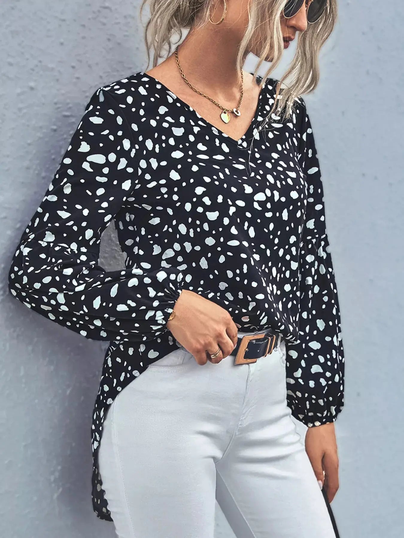 Animal Print V Neck Blouse - Be Bliss Boutique