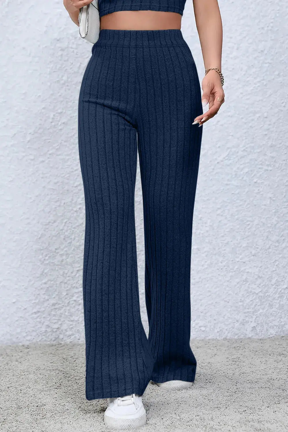 Basic Bae Full Size Ribbed High Waist Flare Pants - Be Bliss Boutique