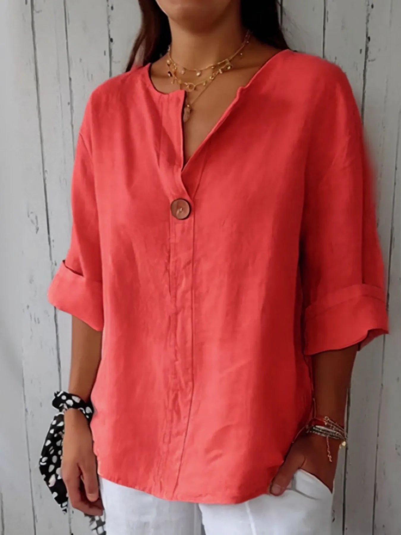 Breezy Button-Front Relaxed Linen Blouse - Be Bliss Boutique
