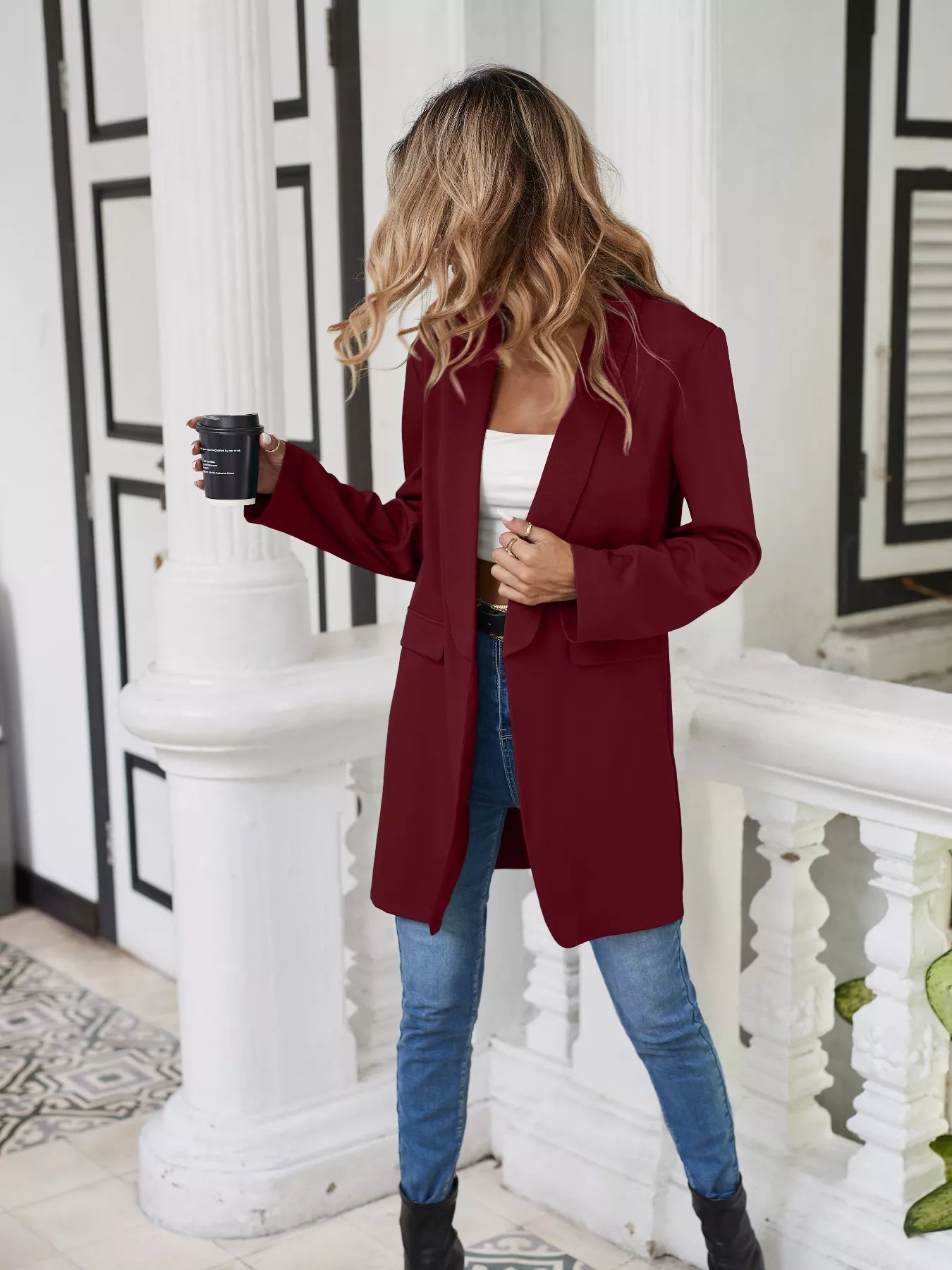 Lapel Collar Long Sleeve Blazer -  Be Bliss Boutique