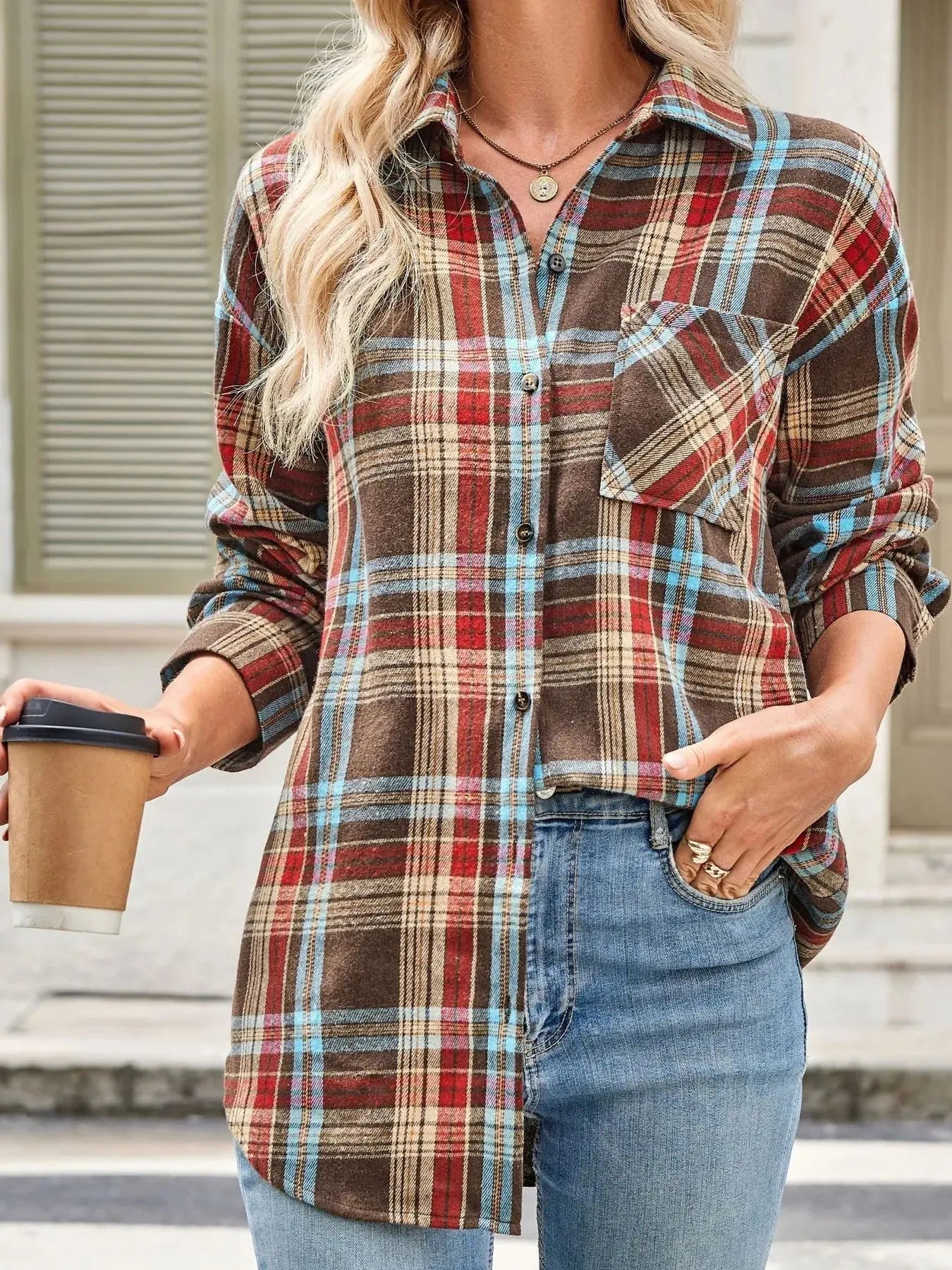 Oversized Plaid Button Up Long Sleeve Shirt - Be Bliss Boutique