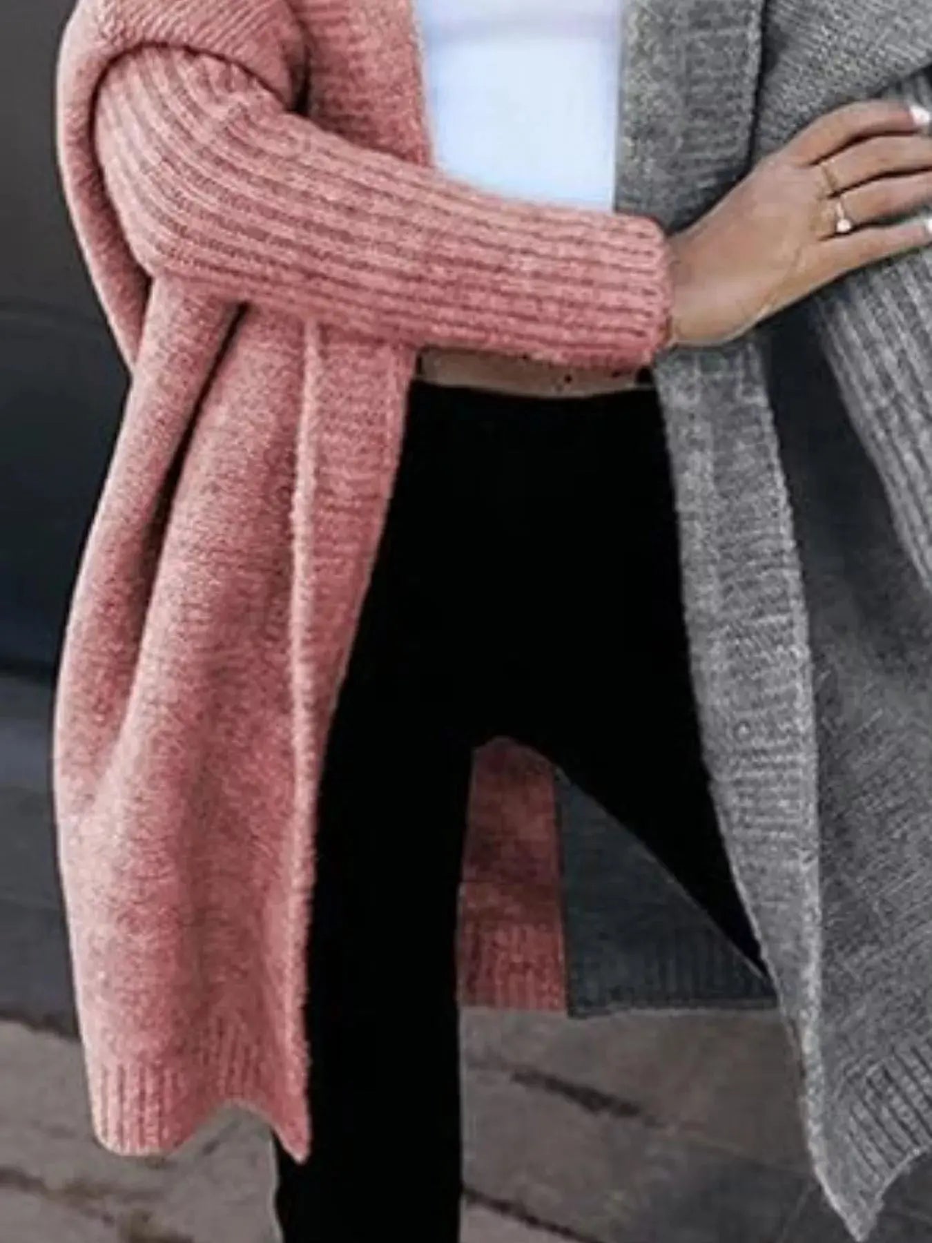 Two-Tone Hooded Open Front Knit Cardigan - Be Bliss Boutique