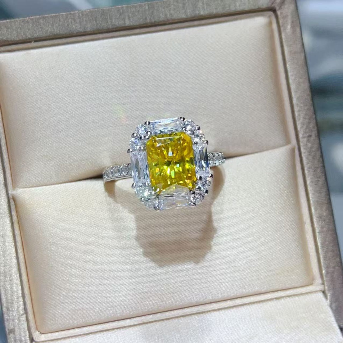 Yellow Halo 3 Carat Moissanite Ring in 925 Sterling Silver - Be Bliss Boutique