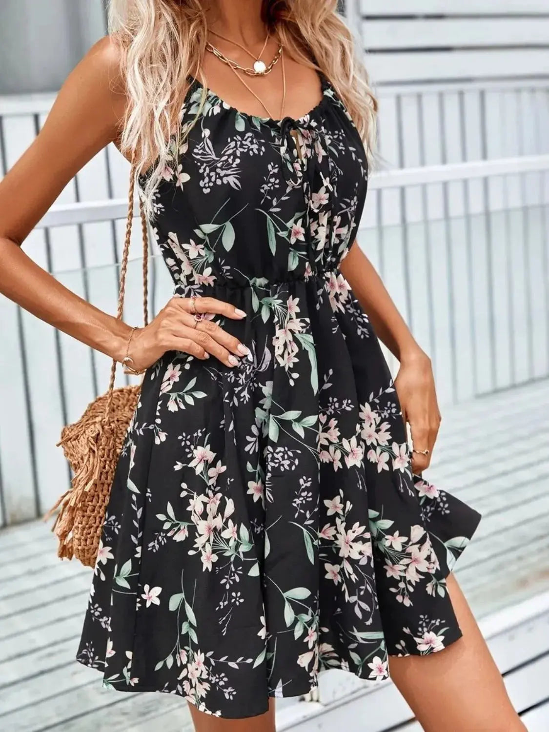 Floral Print Spaghetti Strap Summer Mini Dress - Be Bliss Boutique