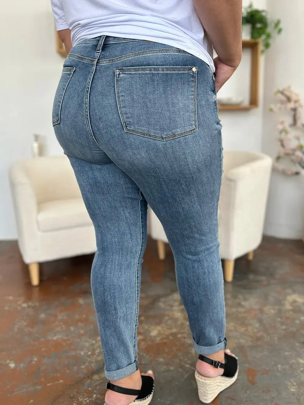 Full Size/Plus Size Cuffed Hem Slim Judy Blue Jeans - Be Bliss Boutique