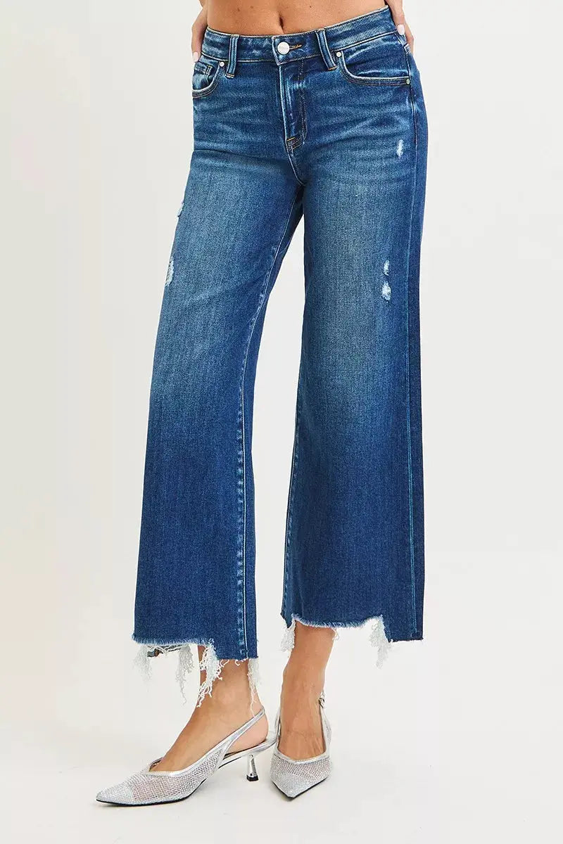 RISEN Jeans - High Rise Crop Wide Leg Jeans - Be Bliss Boutique