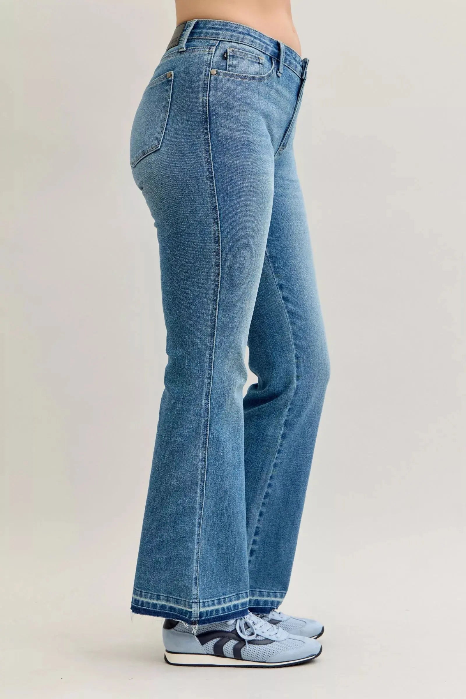 Judy Blue Jeans - Full Size Mid Rise Slim Bootcut Tummy Control Release Hem Jeans - Be Bliss Boutique