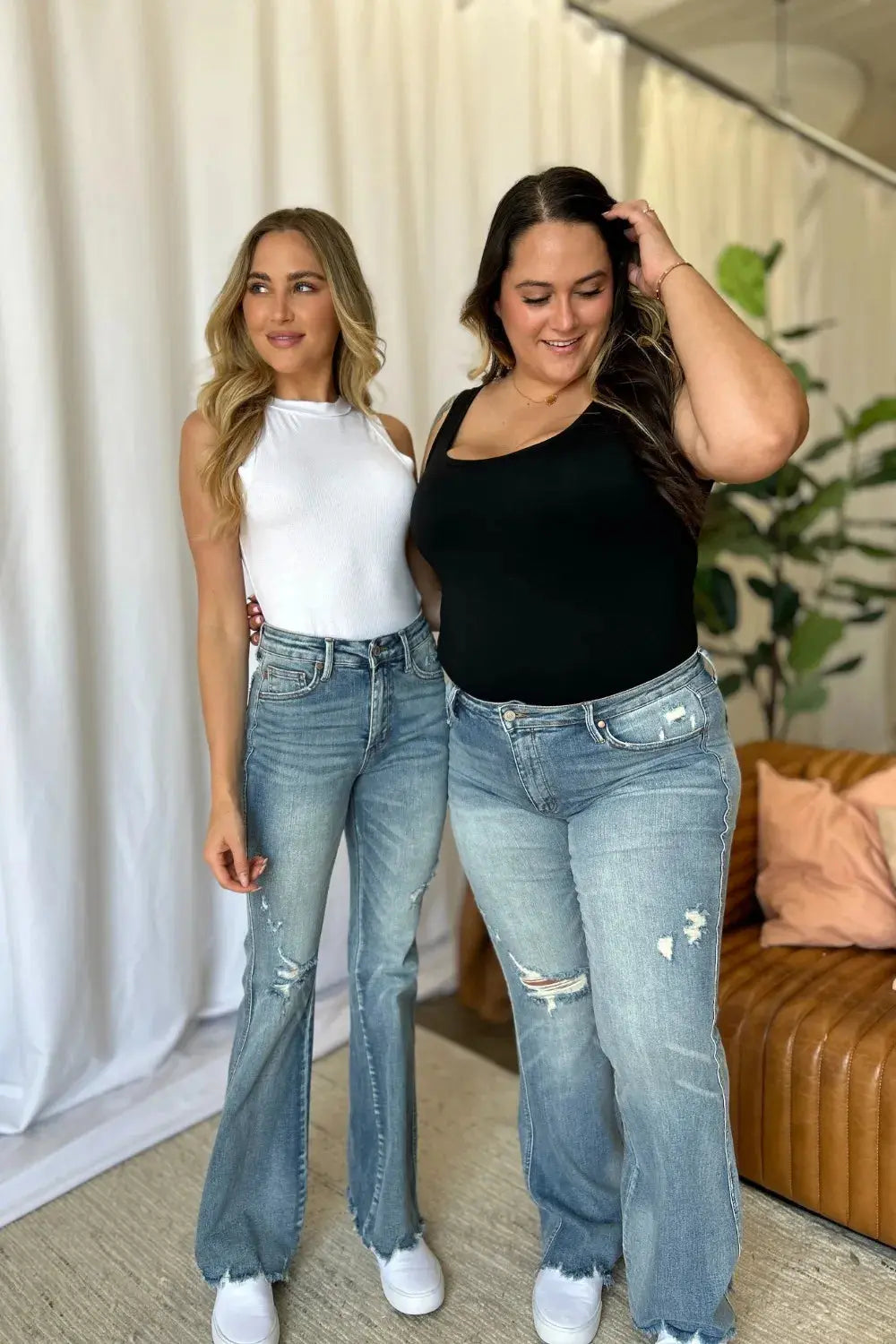 Plus Size Medium Rise Tummy Control Destroy Flare Judy Blue Jeans - Be Bliss Boutique