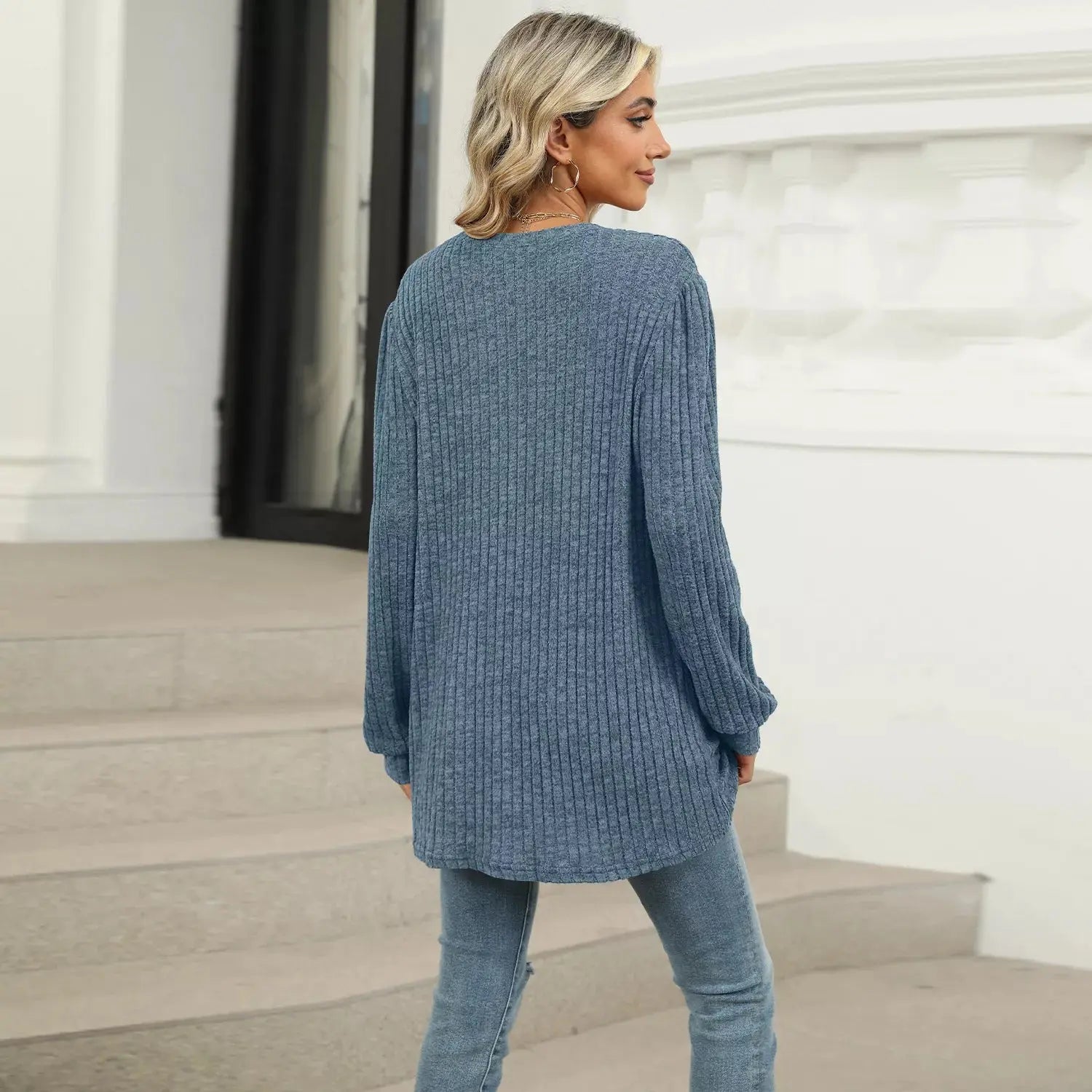 Cozy Ribbed Knit Long Sleeve Tunic Top with Pockets - Be Bliss Boutique