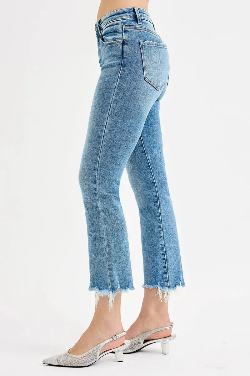 Full Size High Rise Crop Straight Slim Medium Wash RISEN Jeans - Be Bliss Boutique