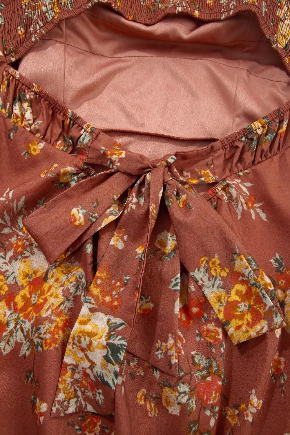 Floral Puff Sleeve Square Neck Knot Open Back Mini Dress - Be Bliss Boutique