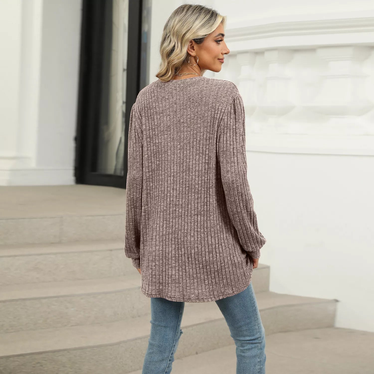 Ribbed Knit Long Sleeve T-Shirt -  Be Bliss Boutique