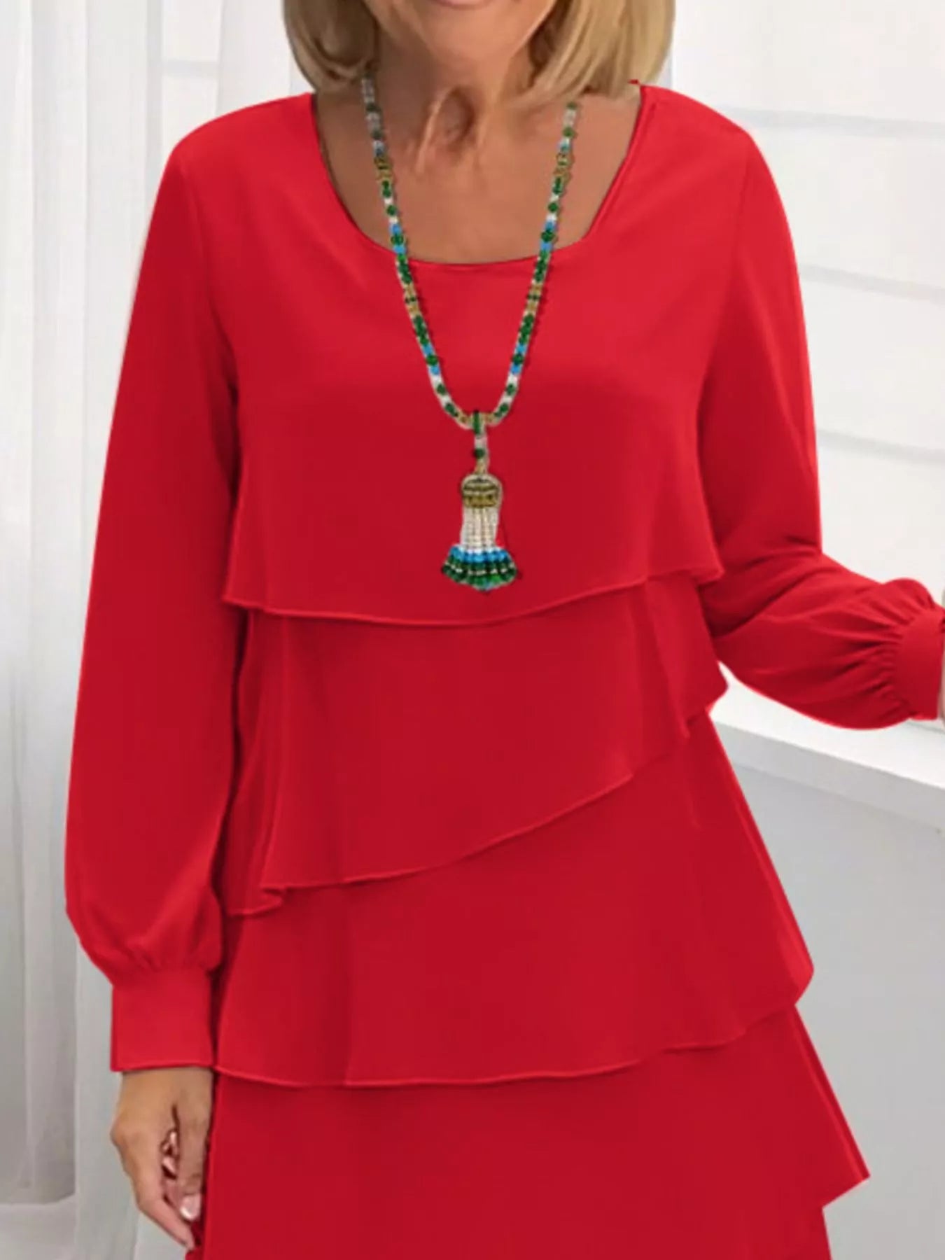 Full Size Layered Long Sleeve Mini Dress Plus Size - Be Bliss Boutique