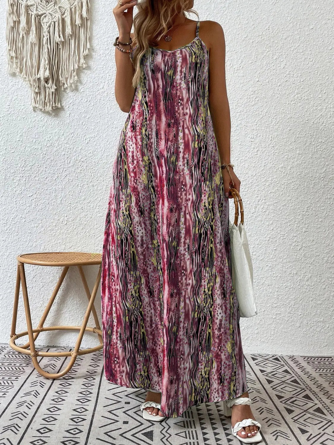 Full Size Printed Scoop Neck Maxi Cami Dress - Be Bliss Boutique