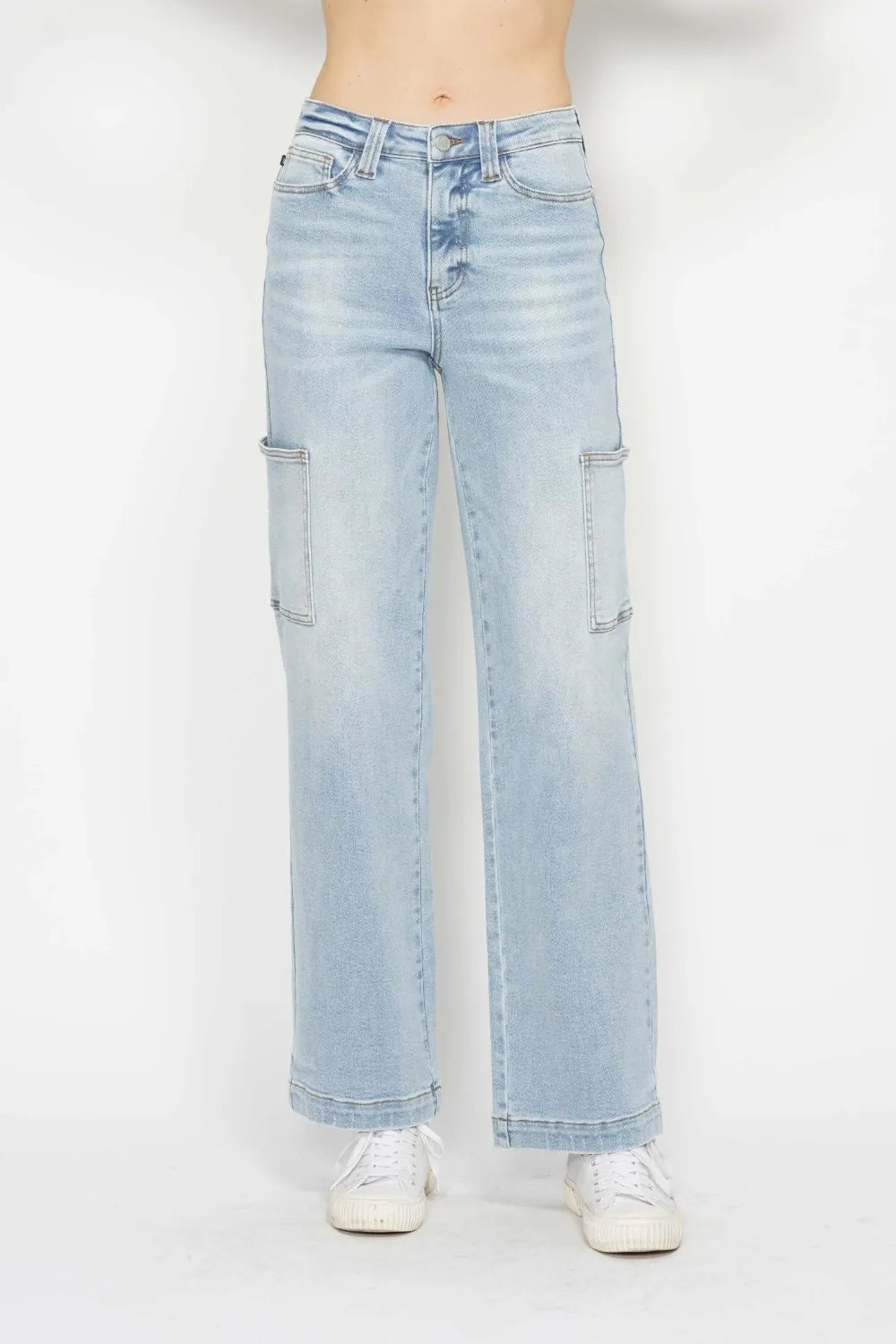 High Waist Cargo Pocket Straight Leg Judy Blue Jeans – Full Size - Be Bliss Boutique