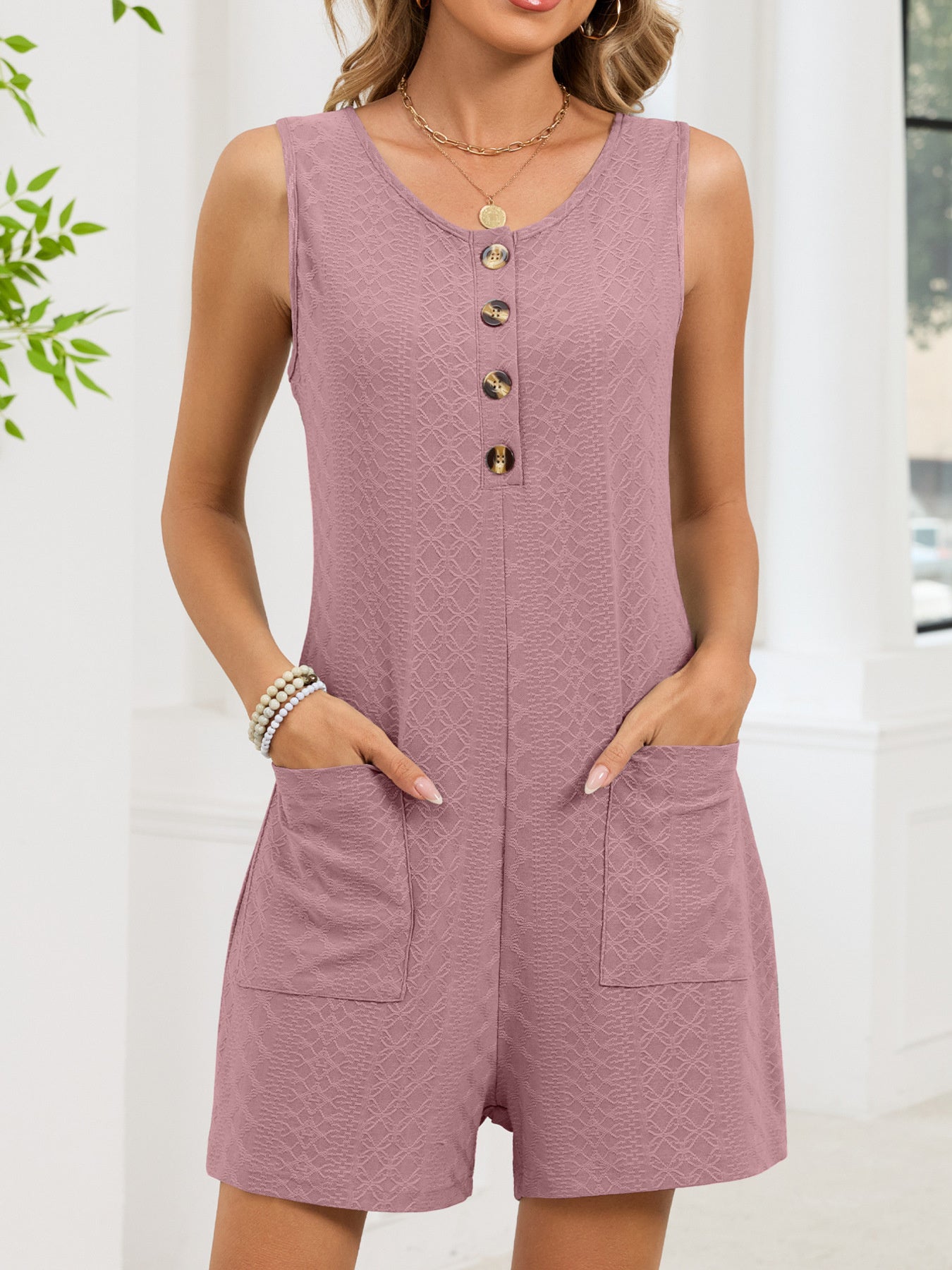 Button Front Sleeveless Romper - Be Bliss Boutique