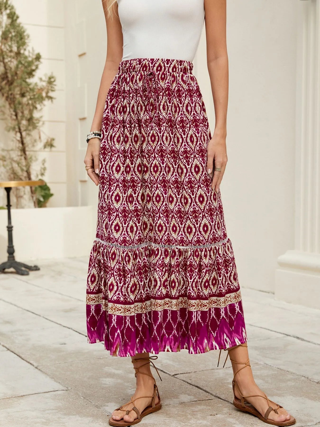 Printed Ruched Bohemian Maxi Skirt - Be Bliss Boutique