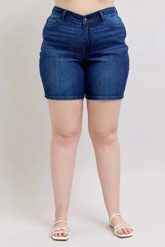 Judy Blue Full Size/Plus Size High Waist V-Front Bermuda Shorts - Be Bliss Boutique