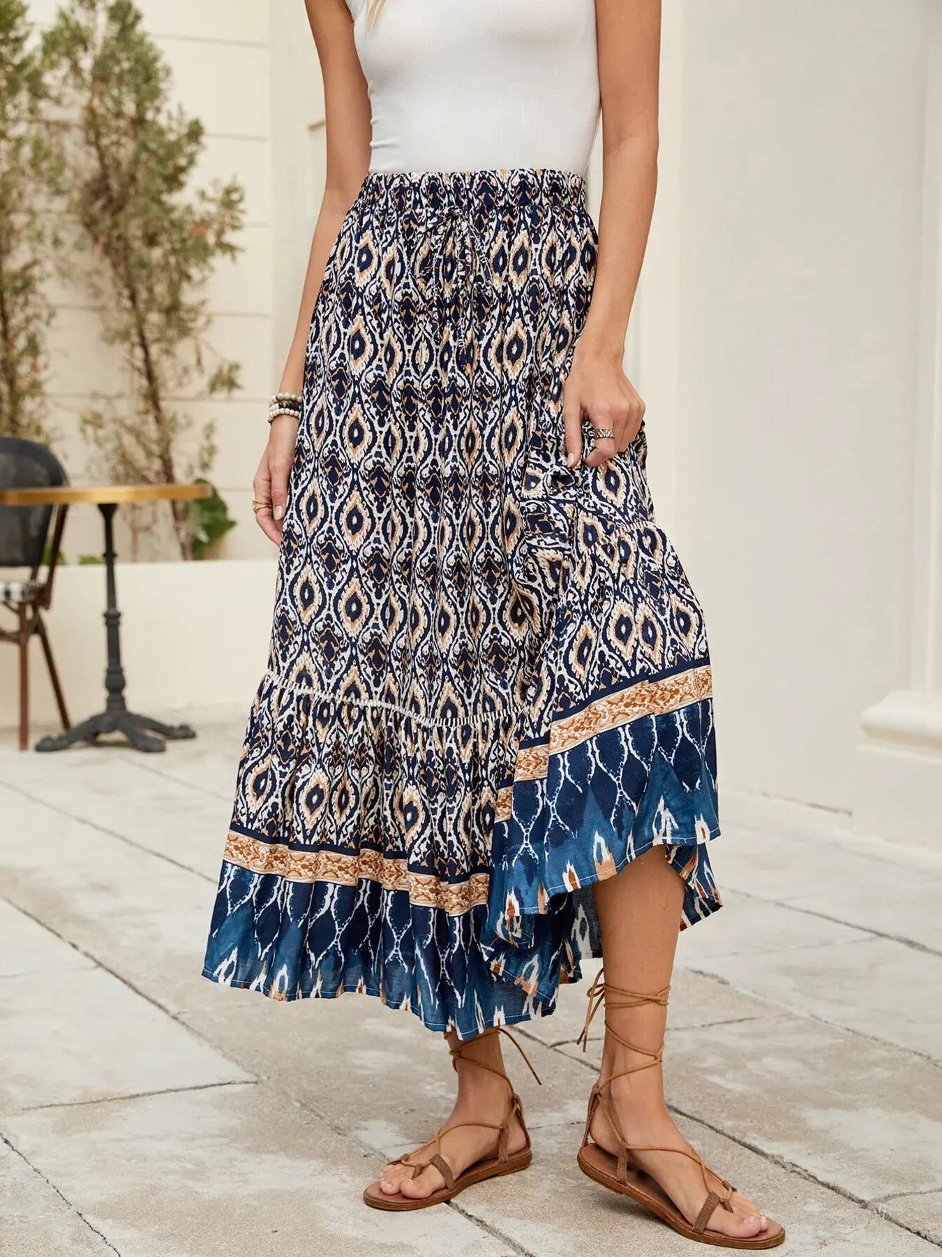 Printed Ruched Bohemian Maxi Skirt - Be Bliss Boutique