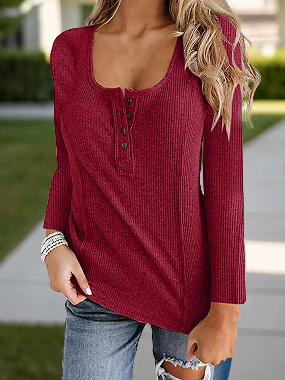 Full Size Scoop Neck Long Sleeve T Shirt - Be Bliss Boutique
