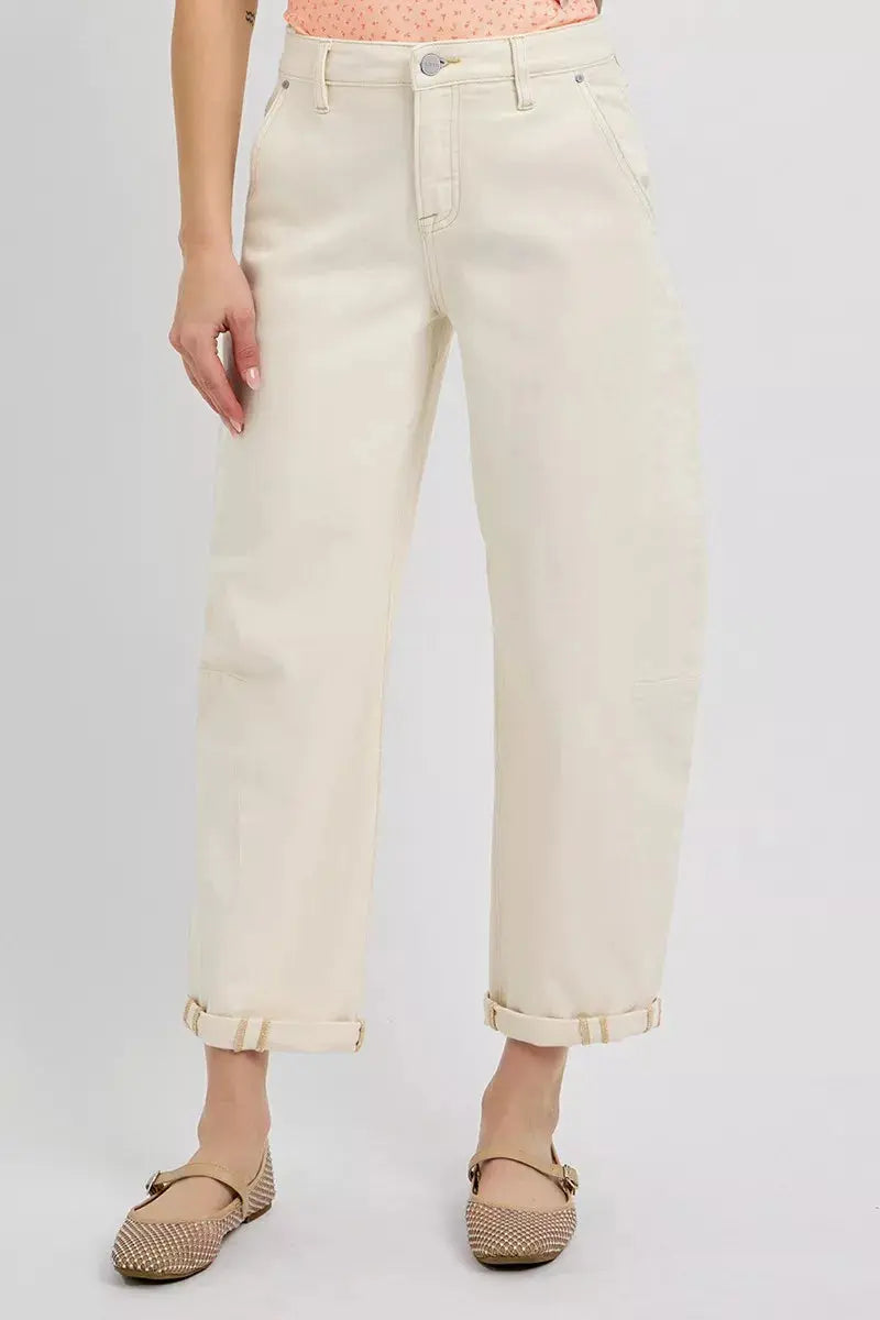 RISEN Jeans - High Rise Relaxed Barrel Cuffed Jeans - Be Bliss Boutique