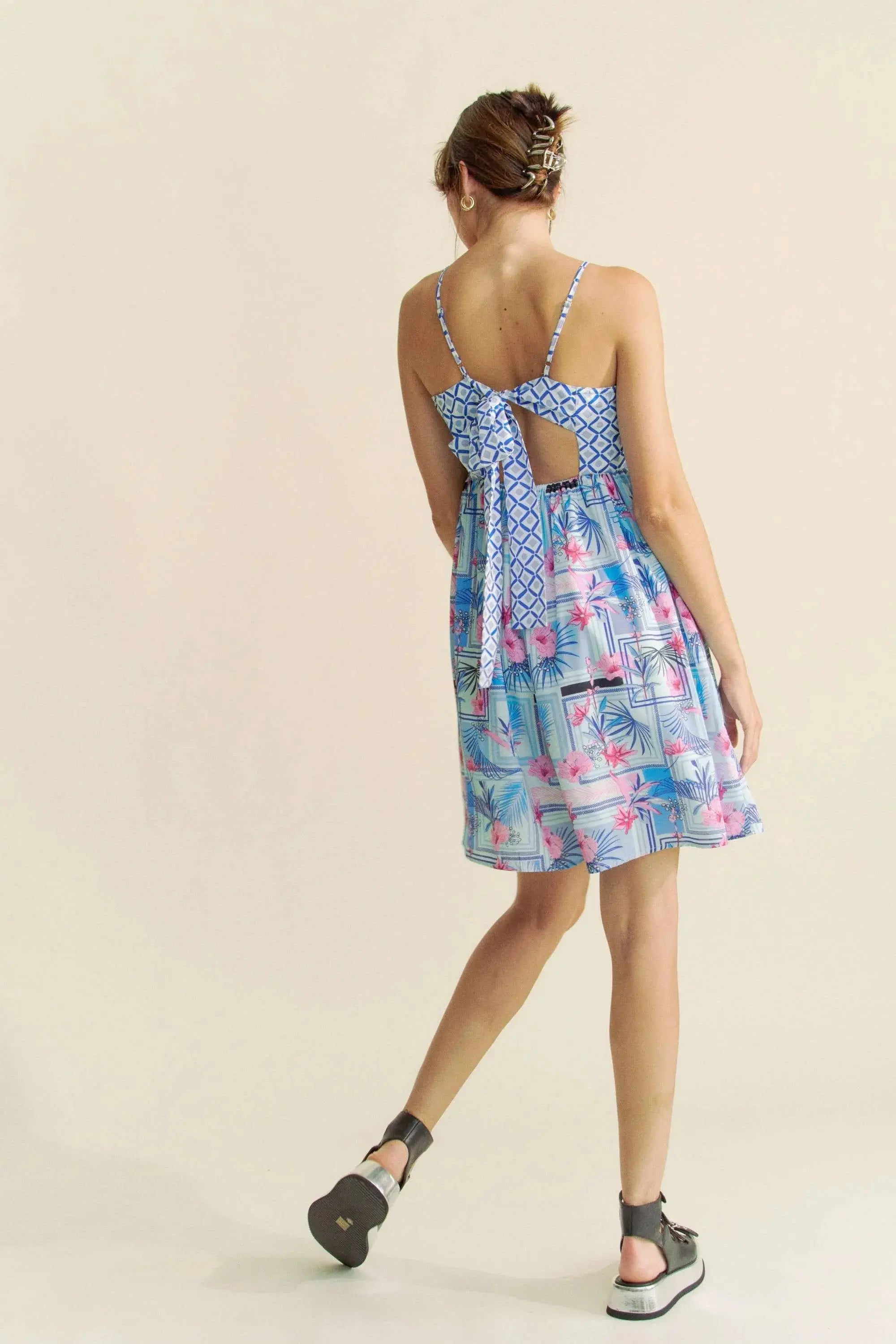 Davi & Dani Tropical Floral Geo Print Tie Back Tube Top Romper - Be Bliss Boutique