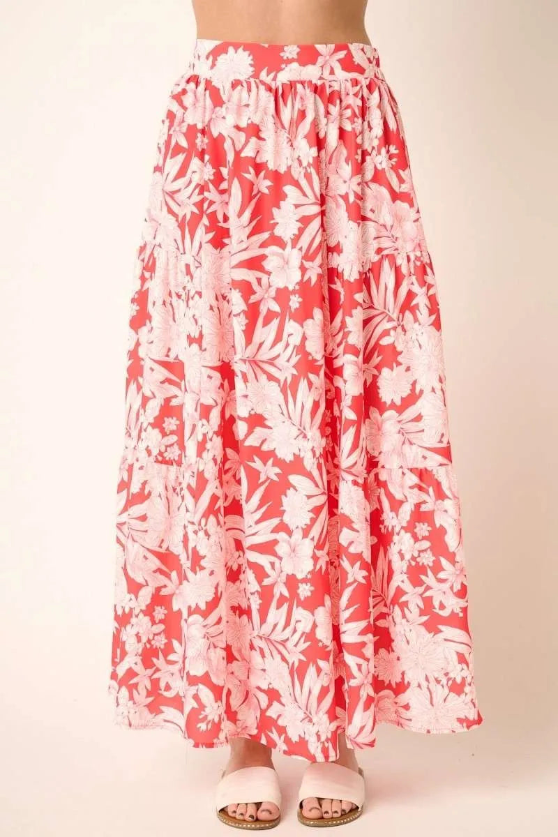 Mittoshop Tropical Floral Two-Piece Top & Tiered Maxi Skirt Set - Be Bliss Boutique
