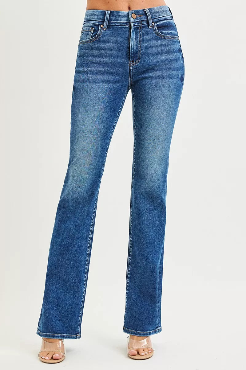 RISEN Jeans - High Rise Bootcut Jeans With Distressed Details - Be Bliss Boutique
